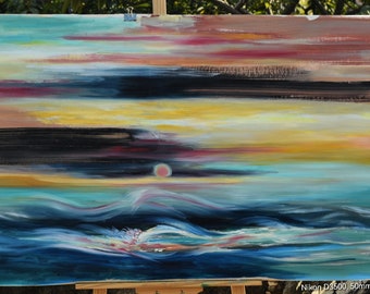 Abstract Sea Art  Painting, Original Texture wall Art, abstract oil painting,  Modern Home Decor 52" x 28"