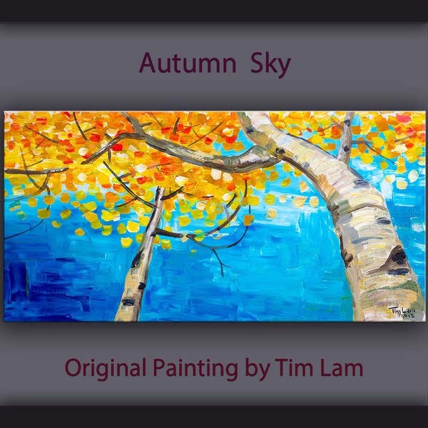 Original abstract Tree art oil painting Looking Up forest on gallery wrap canvas Ready to hang by tim Lam 48x24