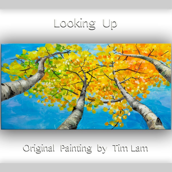 Original abstract painting Looking Up forest art on gallery wrap canvas Ready to hang by tim Lam 48x24