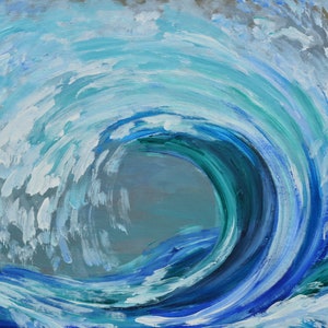 Rolling Wave large art Acrylic painting abstract sea art home hanging painting modern art 51x27 画像 4