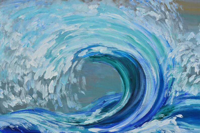 Rolling Wave large art Acrylic painting abstract sea art home hanging painting modern art 51x27 画像 4