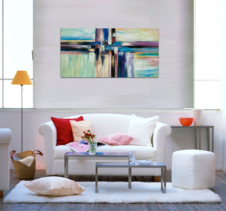 Original roads art Abstract painting fresh painting gallery wrapped canvas modren home decor 48x24 image 2