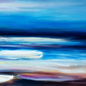 Abstract Beach Wave, Original Art painting huge modern painting Abstract Painting on linen canvas 51x27 image 5