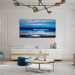 Abstract Beach Wave, Original Art painting huge modern painting Abstract Painting on linen canvas 51x27 image 2