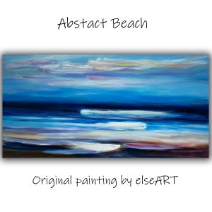 Abstract Beach Wave, Original Art painting huge modern painting Abstract Painting on linen canvas 51x27 image 1