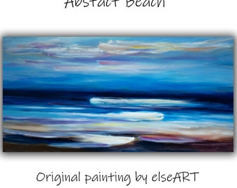 Abstract Beach Wave, Original Art painting huge modern painting  Abstract Painting on linen canvas 51x27