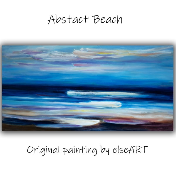 Abstract Beach Wave, Original Art painting huge modern painting  Abstract Painting on linen canvas 51x27