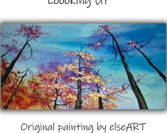 Looking up Forest, Original Painting Original oil Painting on canvas 51x27