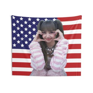 BLACKPINK Lisa American Flag Banner, Blackpink Lisa Wall Art, Lisa American Flag, Kpop American Flag Tapestry, Kpop flag