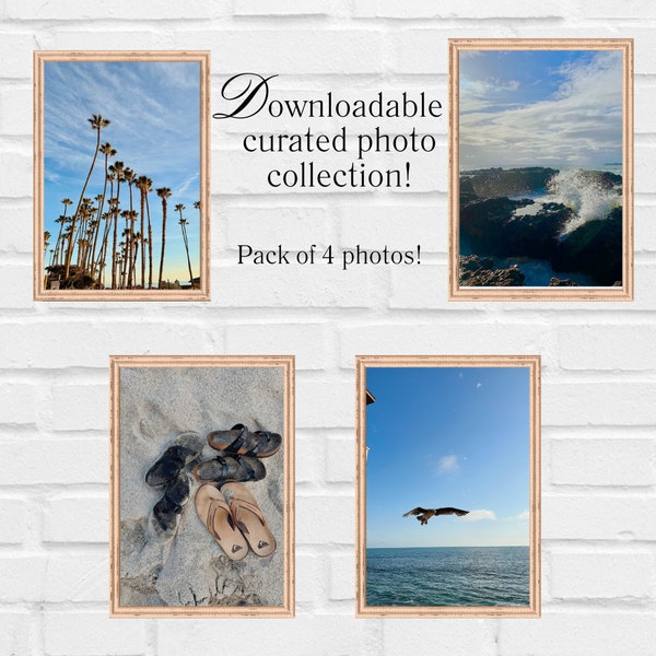 Printable beach phots, curated beach collection, set of 4 downloadable prints, beach house collection, California prints