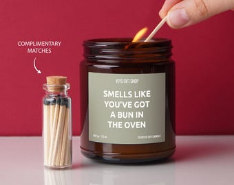 Smells Like You've Got a Bun in the Oven - Funny Pregnancy Candle - Perfect Gift for Expecting Moms and Baby Showers