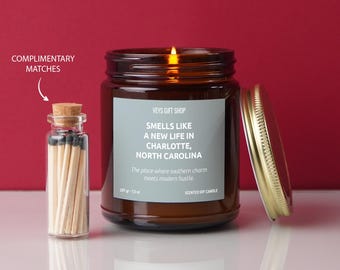 Smells Like a New Life in Charlotte, NC - Scented Soy Wax Candle - Personalized Gift for New Beginnings, Housewarming, and New Job