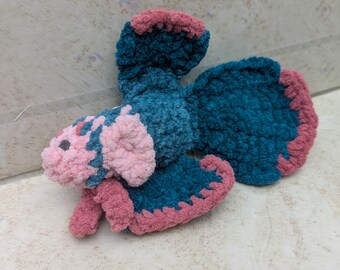 Crochet - Amigurumi Betta Fish - Plush Stuffy - Teal and Pink