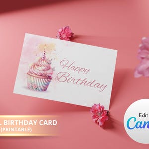 Happy Birthday Card - DIGITAL Download - Printable Birthday Card Featuring Birthday Cake- Printable Happy Birthday Card - Printable Card