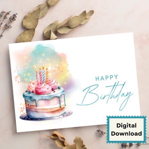 Happy Birthday Card - DIGITAL Download - Printable Birthday Card Featuring Birthday Cake- Printable Happy Birthday Card - Printable Card