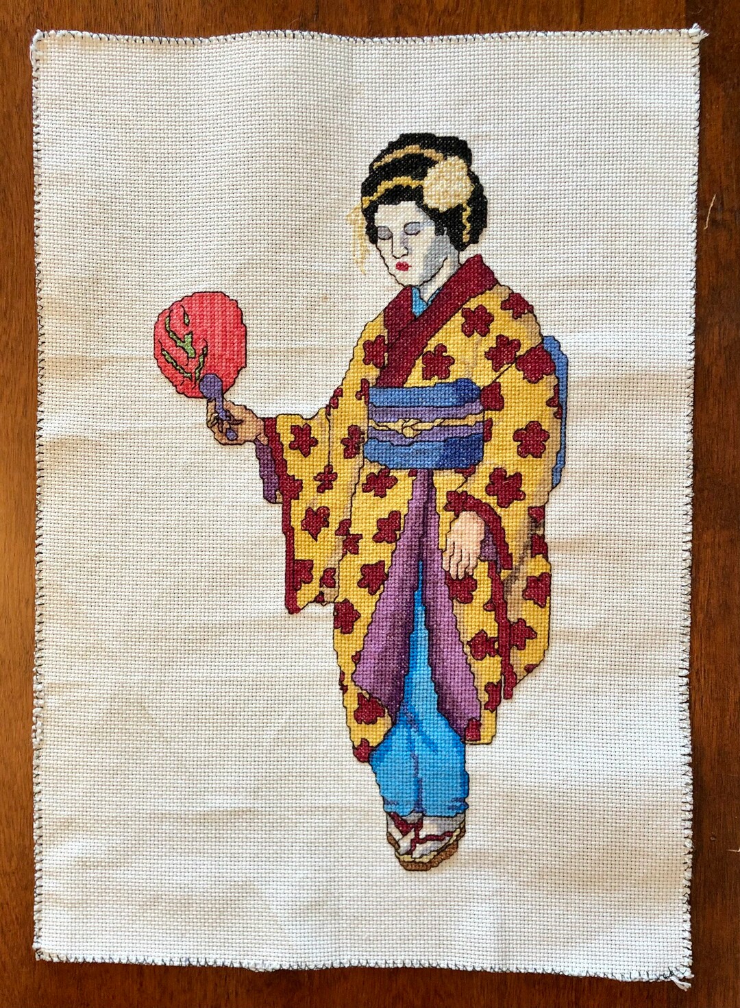 Vintage Cross Stitch Asian Woman for Making a Pillow or Etsy