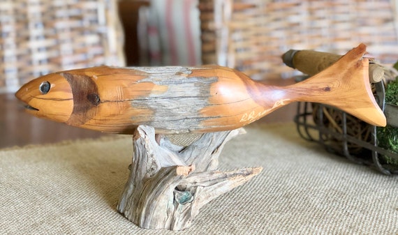Carved Wood Fish - Signed R Brandt 91 - Vintage Decor