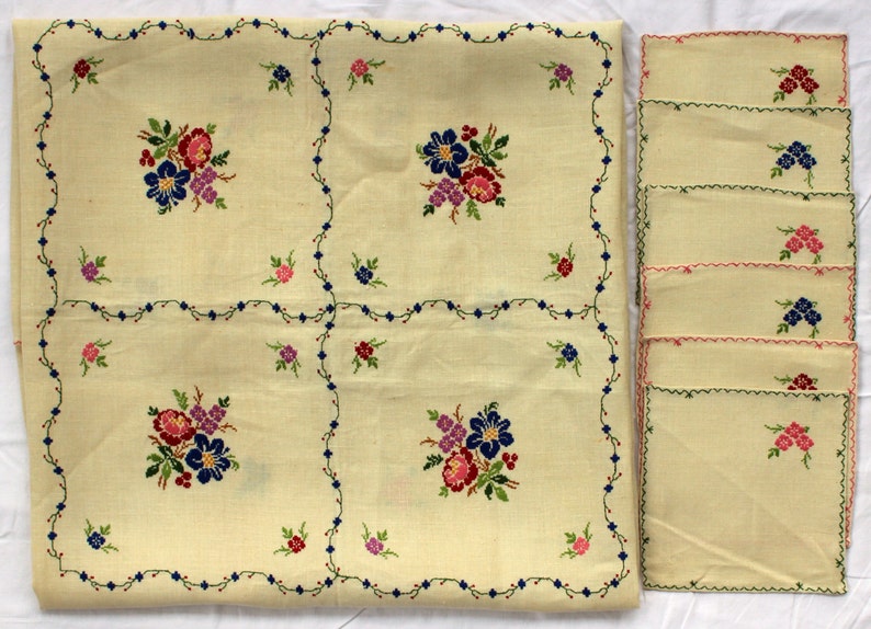 Tablecloth Matching Napkins Floral Embroidered Table Linens Etsy