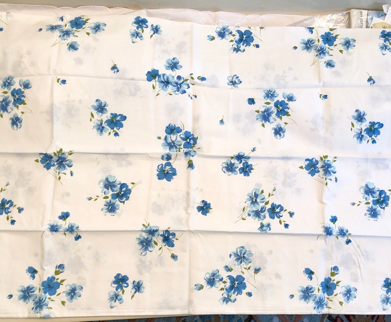 Blue Cotton Roses Bedding Iris Pillowcases Combed Percale Cottage Country Farmhouse Spring Fresh image 7