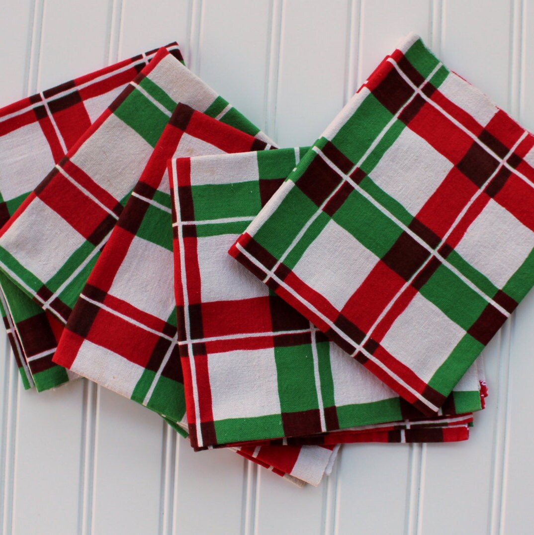 Hand Towel Red Orange Green Plaid Kitchen Towel Vintage Etsy