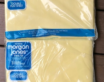 Vintage Bed Sheets - Full Sheet Set - Morgan Jones Twilite - Yellow - Full Flat and Fitted - NIP - NOS