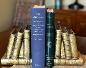 Gold Gilt Book Bookends - Books - Gold Traditional- Cottage Formal - Home Decor