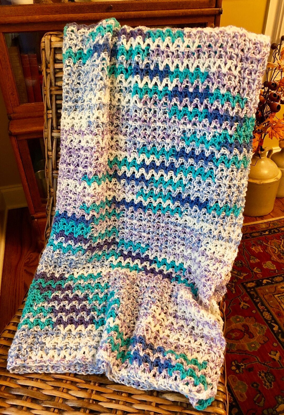 Crochet Blanket Crochet Afghan Crochet Throw Blue Purple Etsy