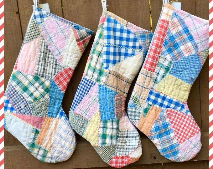 Vintage Quilt Christmas Stockings Holiday Stocking Etsy