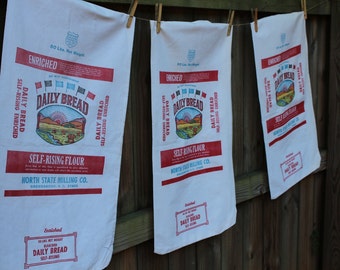 Vintage Flour Sack - Daily Bread - Greensboro NC - Make Your Own Pillow - Rustic Decor -Farmhouse