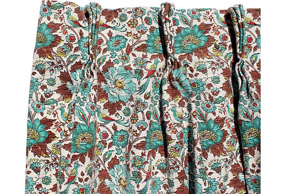 Mid-century Barkcloth Drapes Pair Turquoise Brown Draperies | Etsy