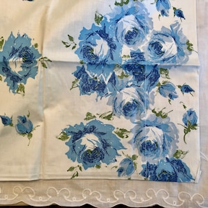 Blue Cotton Roses Bedding Iris Pillowcases Combed Percale Cottage Country Farmhouse Spring Fresh image 5