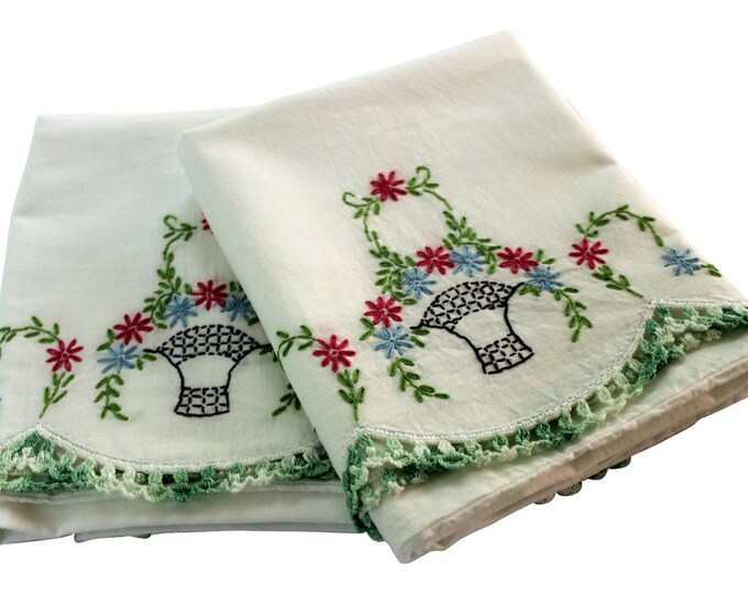 Vintage Embroidery Pillow Cases Flower Garland Pillowcases Etsy