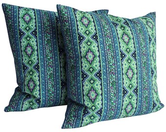 Fundas de almohada de mediados de siglo - Fundas de almohada de tela de los años 60, par - Estampado azul - 50 cm - Estilo moderno de mediados de siglo
