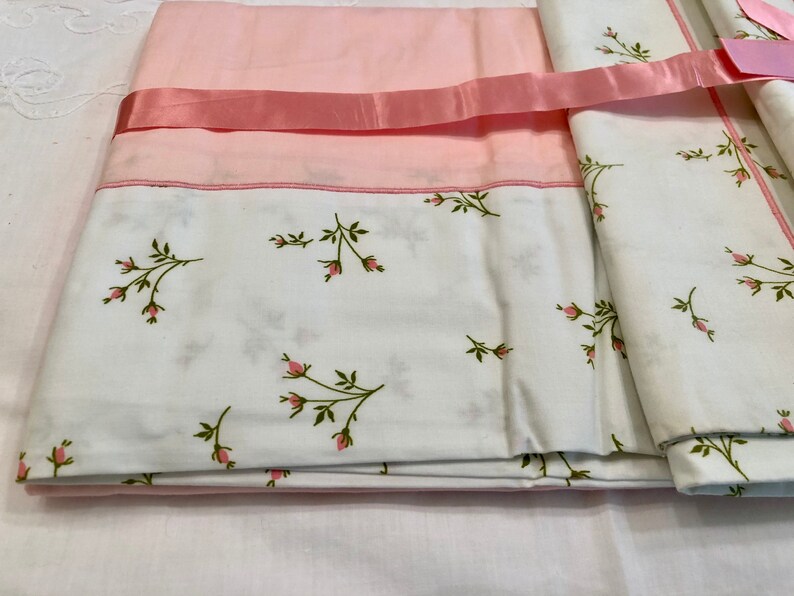 Vintage Bed Sheet Set Full Flat Sheet & Cases W Pink Rose - Etsy