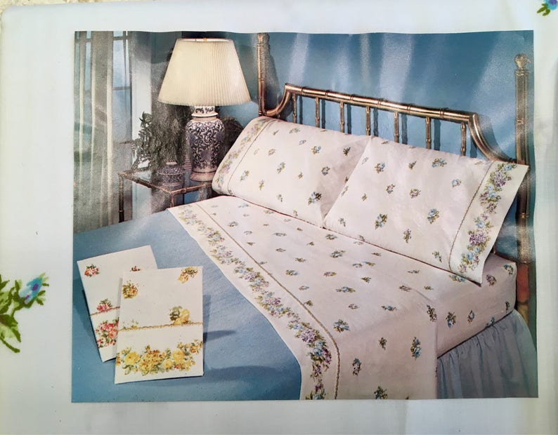 Vintage Bed Sheet Vintage Floral Percale Flat Sheet Etsy