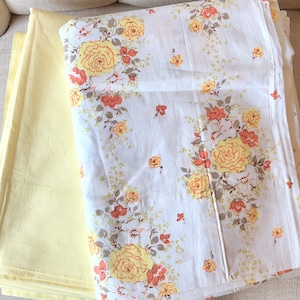 Vintage Percale Sheet- 100% All Cotton Percale - Penney’s Pencale - Yellow Floral Sheet - Solid Yellow Sheet - Full Size - All Cotton