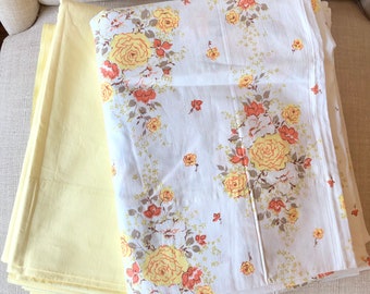 Vintage Percale Sheet- 100% All Cotton Percale - Penney’s Pencale - Yellow Floral Sheet - Solid Yellow Sheet - Full Size - All Cotton