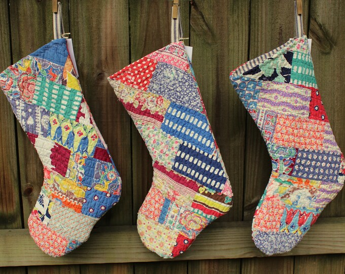 Vintage Quilt Christmas Stockings Holiday Stocking Patchwork Last One