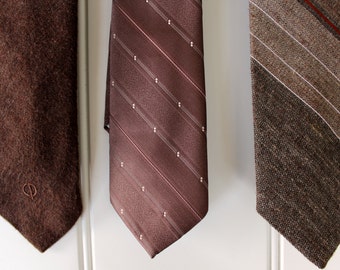 Vintage Neck Ties - Browns - YSL - Etienne Caron - pedo - Stripe Solid - Wool Finish - Set of 3 Vintage Ties - Vintage Tie Sale