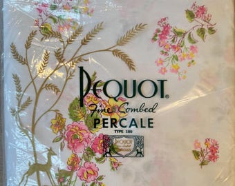 Vintage Full Flat Sheet - Pequot Fine Combed Percale - Sweet Floral Sheet - New Old Stock - All Cotton Bedding