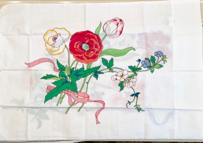 New Reversible Vintage Springmaid Jay Yang Pillowcases- Colorful Bouquets 1980s Bedding Vintage Bedding Percale Bouquet Pillowcases