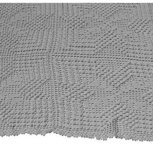 May include: A gray crocheted throw blanket with a textured pattern. The blanket has a fringed edge.