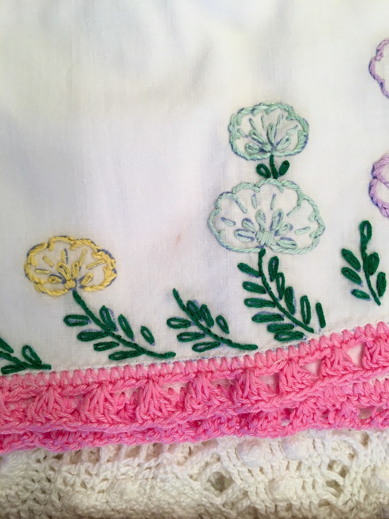 Vintage Pillowcases Embroidery Pillow Cases Pink Edging Etsy