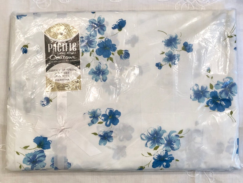 Blue Cotton Roses Bedding Iris Pillowcases Combed Percale Cottage Country Farmhouse Spring Fresh Ess Sprng Twn Fitted