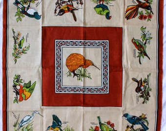 Birds of New Zealand Tablecloth - Flax Linen - Colorful Birds - Square