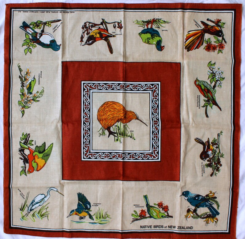 Birds of New Zealand Tablecloth Flax Linen Colorful Birds Etsy