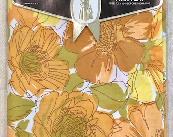 Vintage Bed Sheet - Springmaid Wondercale Twin Flat Sheet - Large Floral - 1970s Twin Sheet NOS - Twin Flat - Peach Yellow Gold Fall Bedding