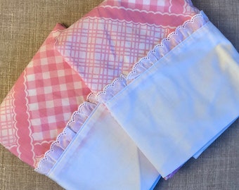 Vintage King Pillowcases - Fieldcrest Perfection - Pink White - New Old Stock - Pink Check Lattice Patchwork - King Cases NOS