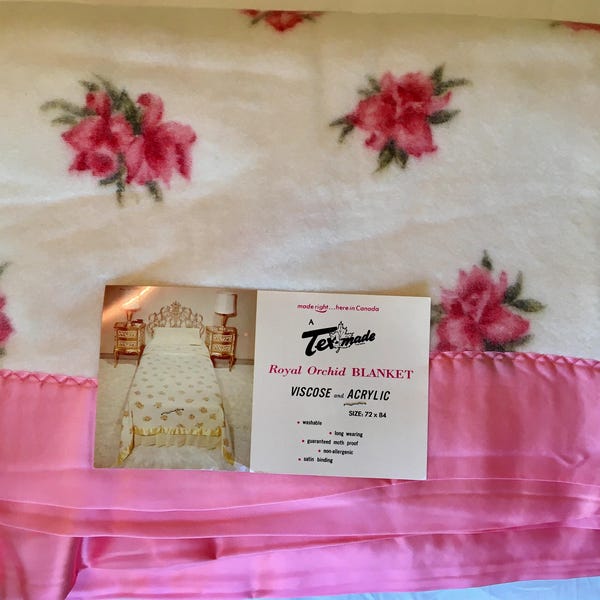 Reserved for Mary - Pink Rose Blanket - New Unused - Full Acrylic Quilt - Vintage Roses - Pink Roses NOS - TexMade