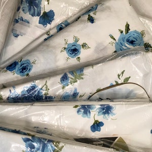 Blue Cotton Roses Bedding Iris Pillowcases Combed Percale Cottage Country Farmhouse Spring Fresh image 1